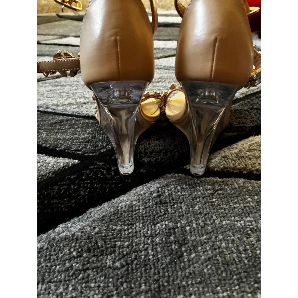 Jessica Ferrar Constance Nude Crystal Embellished Lucite Wedge Sandals 6M